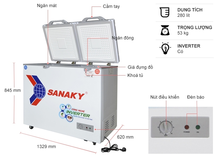 Tủ đông Sanaky Inverter 280 lít VH-4099W4K