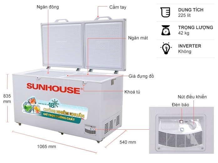 Tủ đông Sunhouse 225 lít SHR-F2272W2