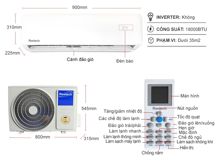 Máy lạnh Reetech 2 HP RT18-DF-BT/RC18-DF-BT