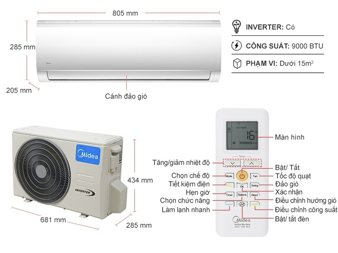 Máy lạnh Midea Inverter 1 HP MSMAII-10CRDN1 Máy lạnh Midea Inverter 1 HP MSMAII-10CRDN1