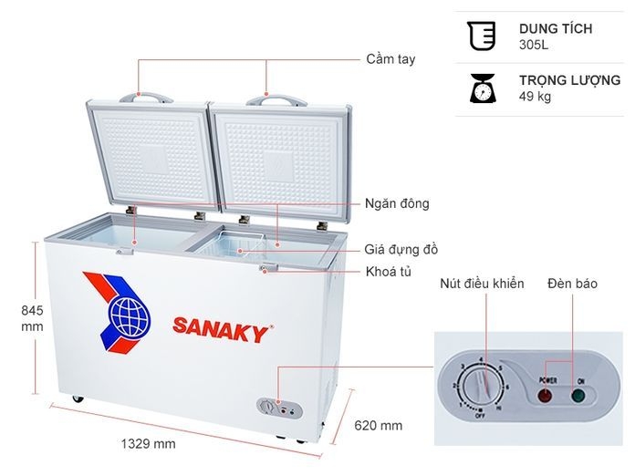 Tủ đông Sanaky 305 lít VH-405A2