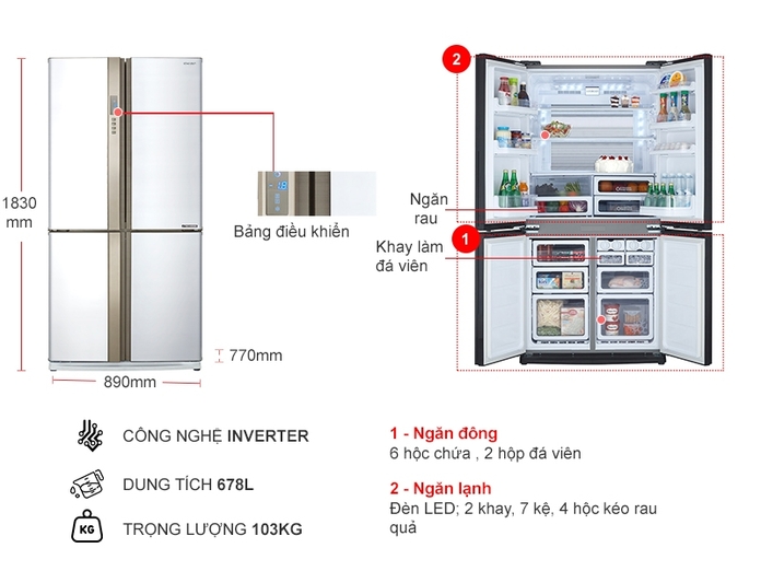 Tủ lạnh Sharp Inverter 678 lít SJ-FX680V