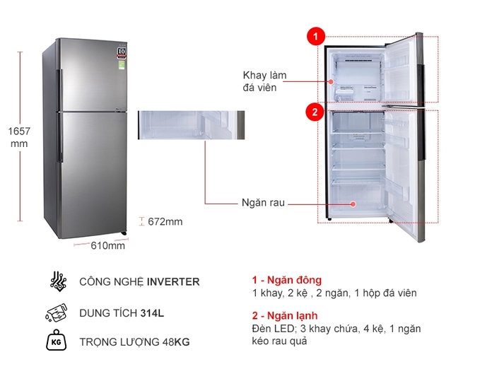 Tủ lạnh Sharp Inverter 287 lít SJ-X316E-SL