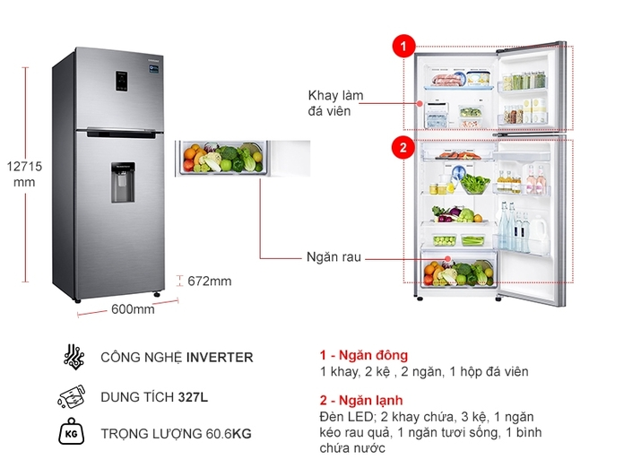 Tủ lạnh Samsung Inverter 319 lít RT32K5932S8/SV