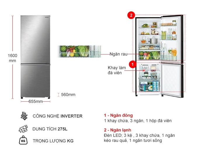 Tủ lạnh Hitachi Inverter 275 lít R-B330PGV8 BSL