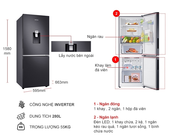 Tủ lạnh Samsung Inverter 277 lít RB27N4180B1/SV
