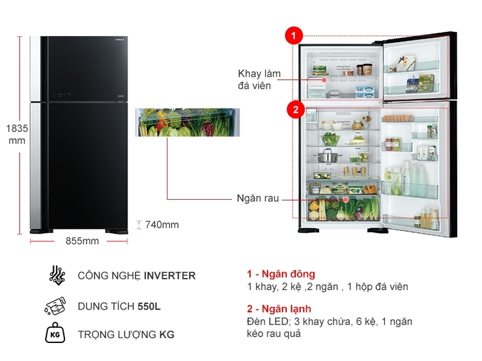 Tủ lạnh Hitachi Inverter 550 lít R-FG690PGV7X (GBK)