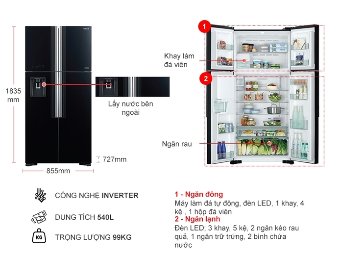 Tủ lạnh Hitachi Inverter 540 lít R-FW690PGV7 (GBK)