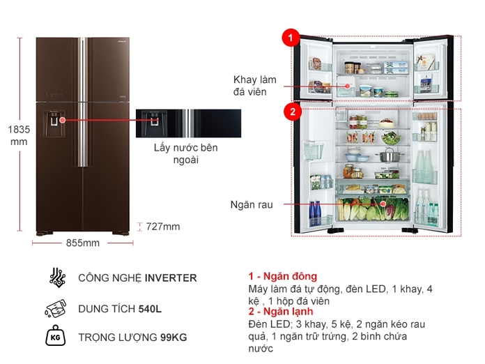 Tủ lạnh Hitachi Inverter 540 lít R-FW690PGV7X GBW