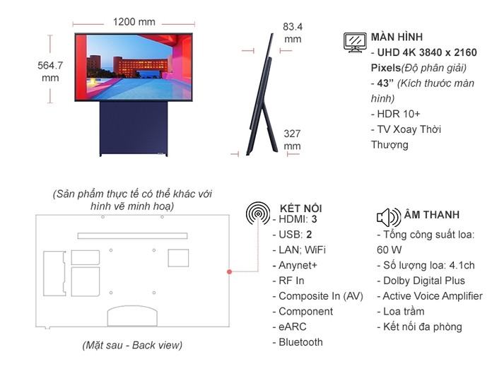 Smart Tivi Màn Hình Xoay The Sero QLED Samsung 4K 43 inch QA43LS05TAKXXV