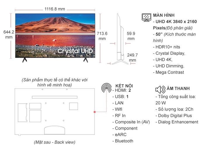 Smart Tivi Samsung Crystal UHD 4K 50 inch UA50TU7000KXXV