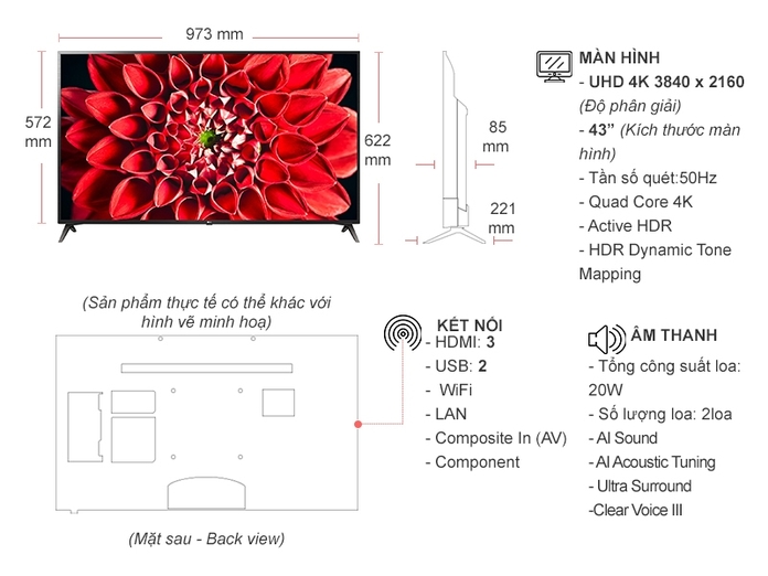 Smart Tivi LG 4K 43 inch 43UN7190PTA