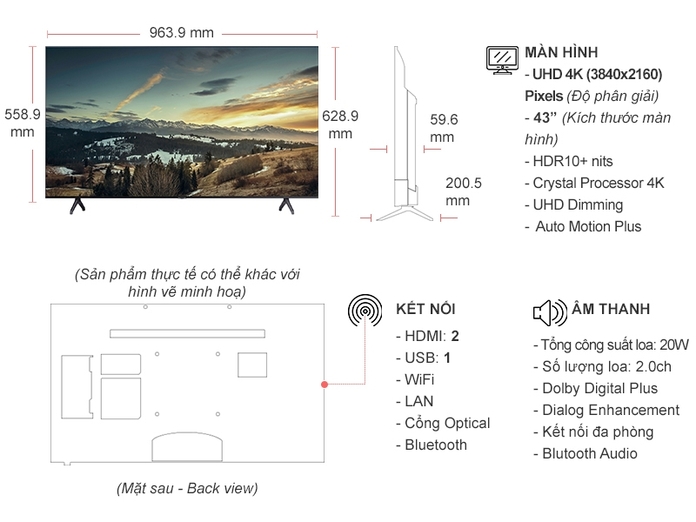 Smart Tivi Samsung Crystal UHD 4K 43 inch UA43TU6900KXXV