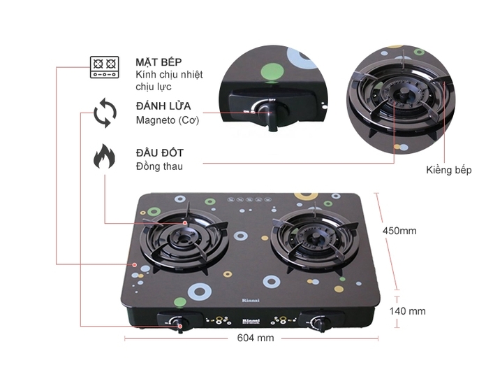 BẾP GAS RINNAI RV-615SLIM GL-BUBBLE