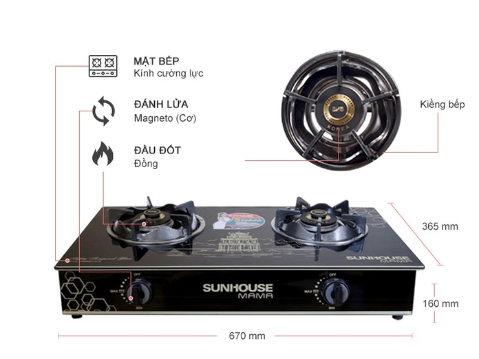Bếp gas dương kính Sunhouse MMBB0787B