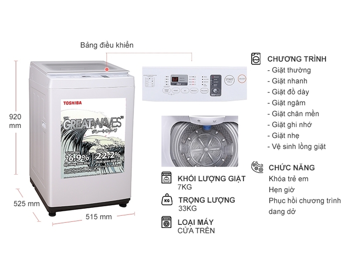 Máy giặt Toshiba 7 Kg AW-K800AV(WW)