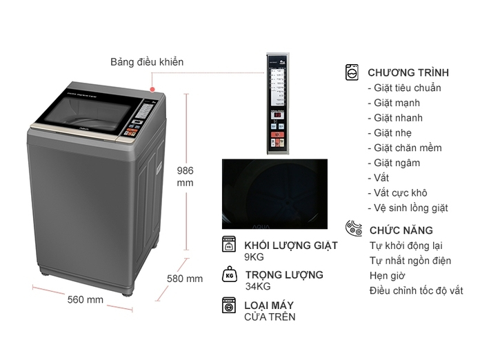 Máy giặt Aqua Inverter 9 kg AQW-DK90CT.S Máy giặt Aqua Inverter 9 kg AQW-DK90CT.S