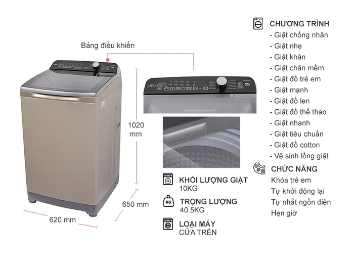 Máy giặt Aqua Inverter 10 kg AQW-DR100ET.N