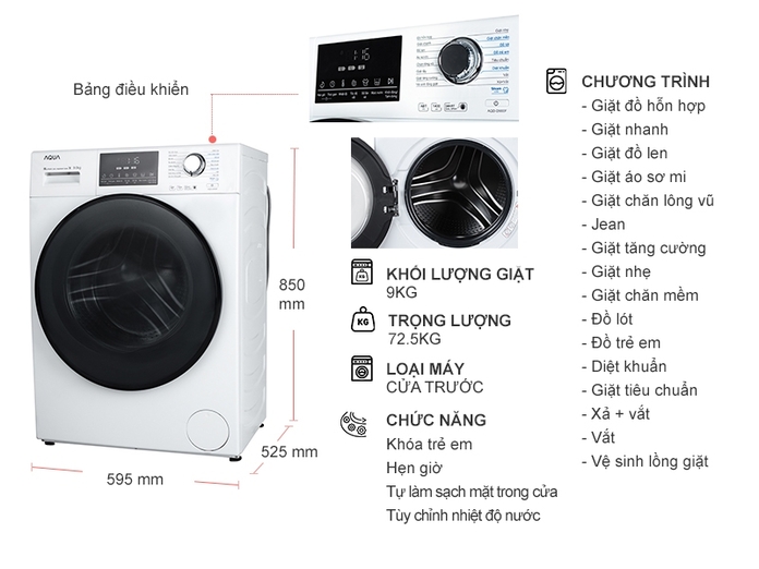 Máy giặt Aqua Inverter 9 Kg AQD-D900F.W