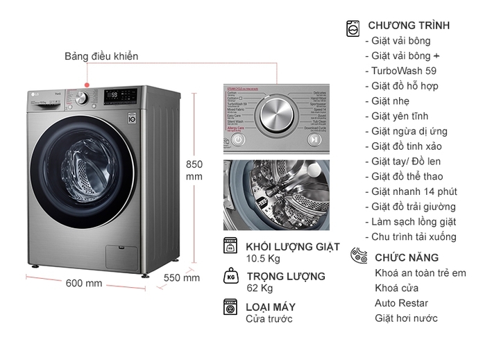 Máy giặt LG Inverter 10.5 Kg FV1450S3V