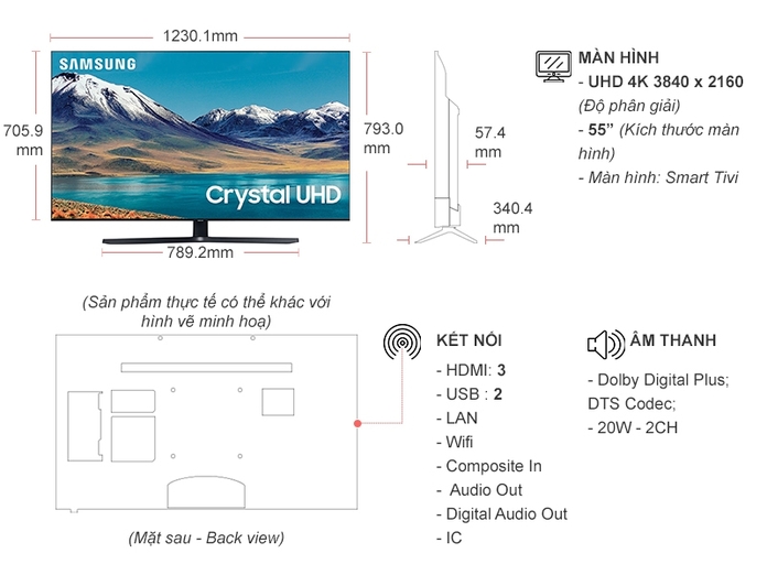 Smart Tivi Samsung Crystal UHD 4K 55 inch UA55TU8500KXXV