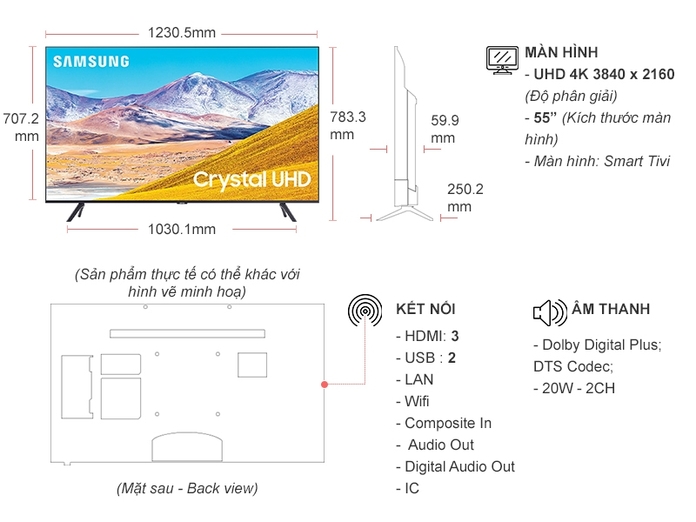 Smart Tivi Samsung Crystal UHD 4K 55 inch UA55TU8100KXXV