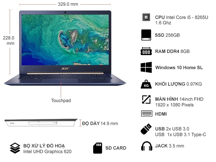 Laptop Acer Swift 5 Sf514 53t 58pn Nx H7hsv 001 Xanh Chinh Hang Tại Nguyễn Kim