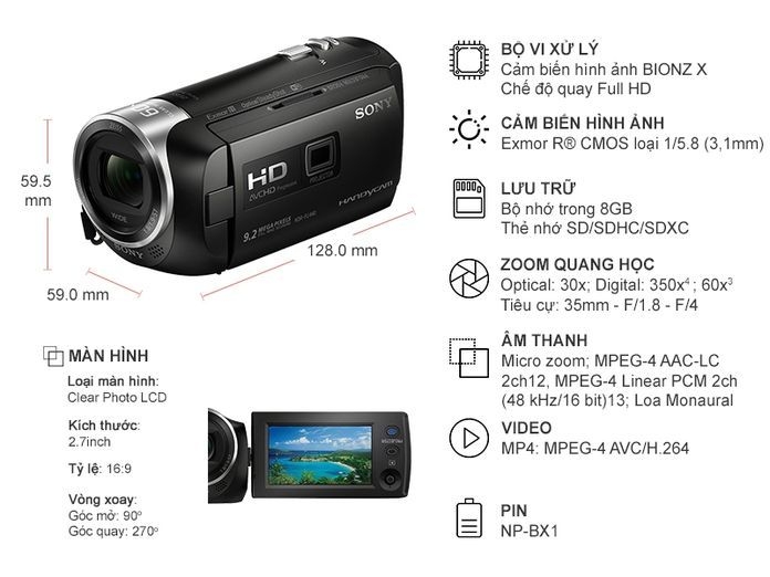 Máy quay phim Sony HDR-PJ440/BCE35