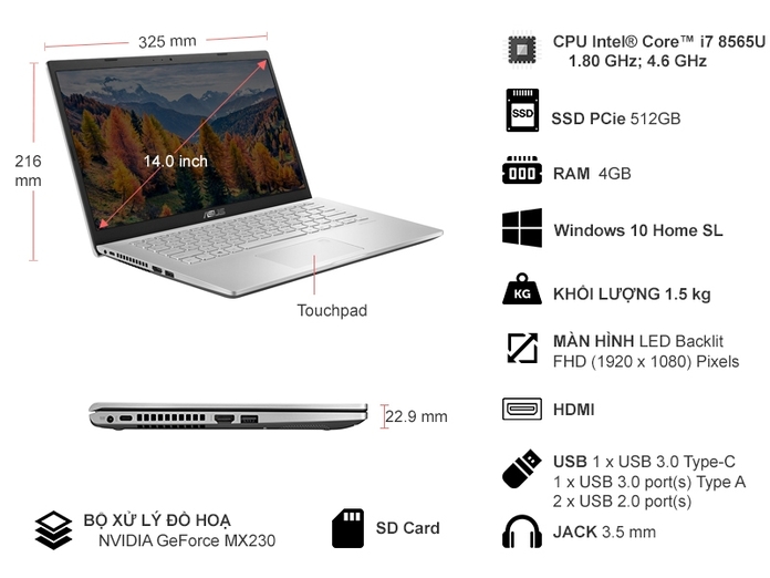 Laptop Asus i7-8265U/4GB/512GB/win10 14 inch X409FJ-EK137T