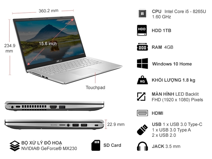 Laptop Asus i5-8265U 15.6 inch X509F-EJ153T