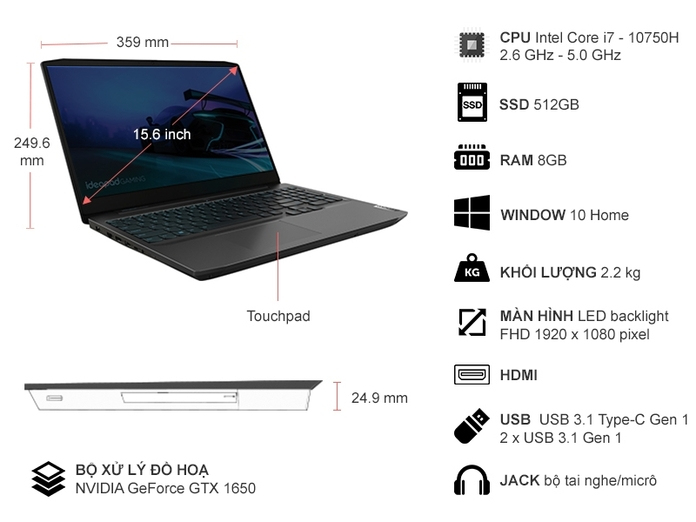 Đánh giá] Tính năng nổi bật của Laptop Mua Lenovo IdeaPad Gaming 3 15IMH05  i7-10750H 81Y40067VN Giá Tốt trên Nguyễn Kim