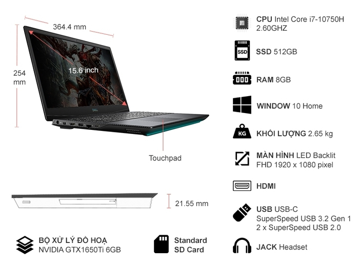 Dell Gaming G5 15 5500 i7-10750H 15.6 inch 70225485 Dell Gaming G5 15 5500 i7-10750H 15.6 inch 70225485