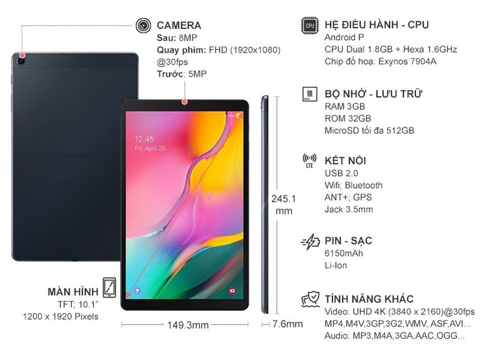 Samsung Galaxy Tab A 10.1 2019 đen