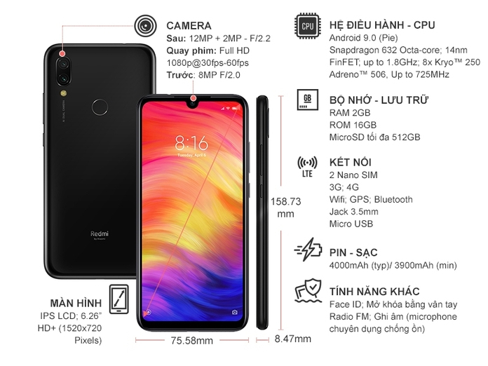 Điện thoại Xiaomi Redmi 7 16GB Đen Giá Tốt | Nguyễn Kim