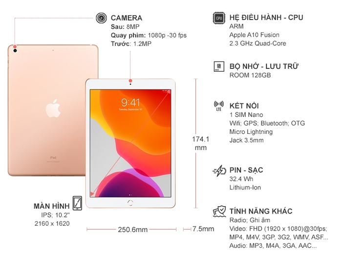 iPad WI-FI 128GB Gold MW792ZA/A (2019)