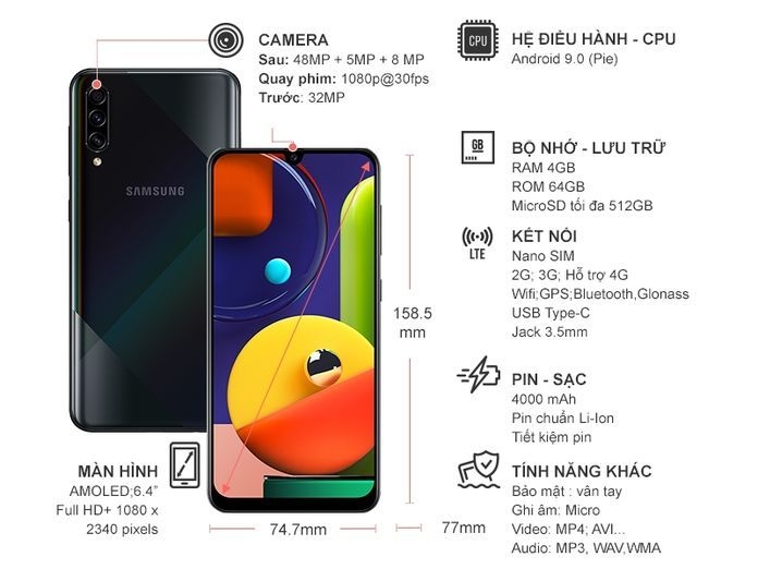 Điện Thoại Samsung Galaxy A50s Đen Giá Tốt | Nguyễn Kim