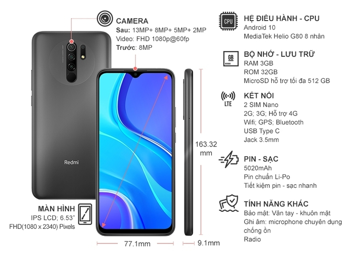 Điện thoại Xiaomi Redmi 9 3GB/32GB Xám