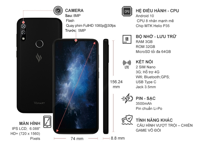 Điện thoại Vsmart Star 4 (3GB/32GB) Đen Điện thoại Vsmart Star 4 (3GB/32GB) Đen