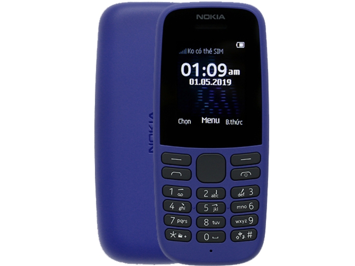 Điện thoại Nokia 105 TA -1203 SSVN Blue mặt chính diện trước sau