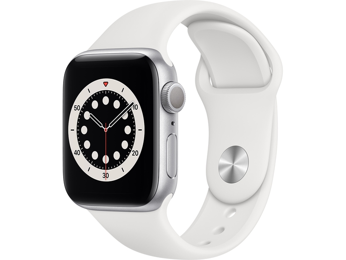 Apple Watch S6 GPS 40mm Vỏ nhôm Dây cao su Trắng mặt nghiêng trái