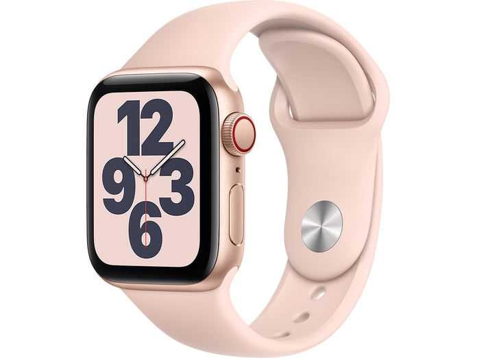 Apple Watch SE LTE 40mm Vỏ nhôm Dây cao su Hồng mặt nghiêng trái
