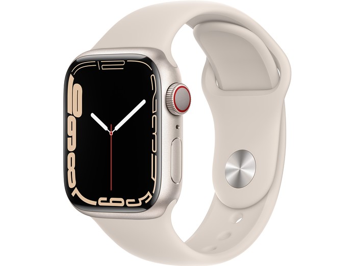 Apple Watch S7 LTE 41mm viền nhôm dây cao su Trắng mặt chính diện