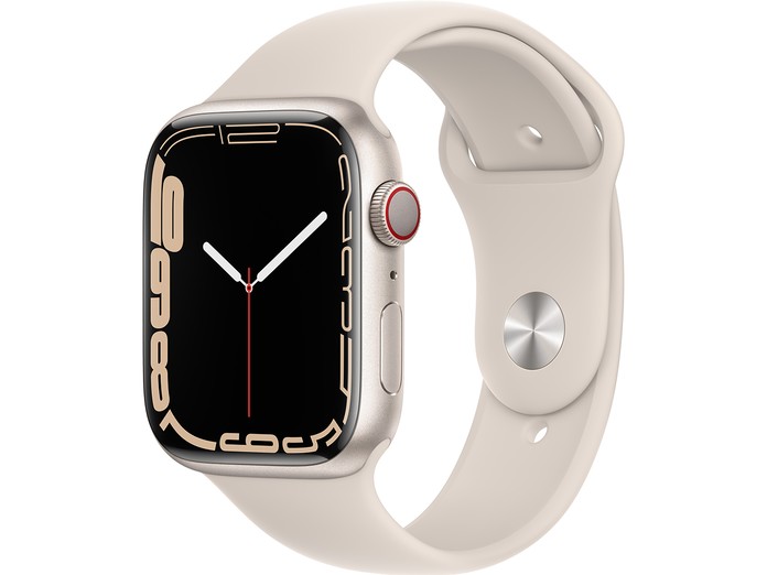 Apple Watch S7 LTE 45mm viền nhôm dây cao su Trắng mặt nghiêng