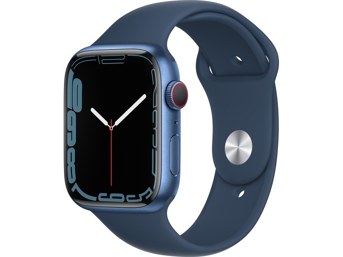 Apple Watch S7 LTE 45mm viền nhôm dây cao su Xanh dương mặt nghiêng