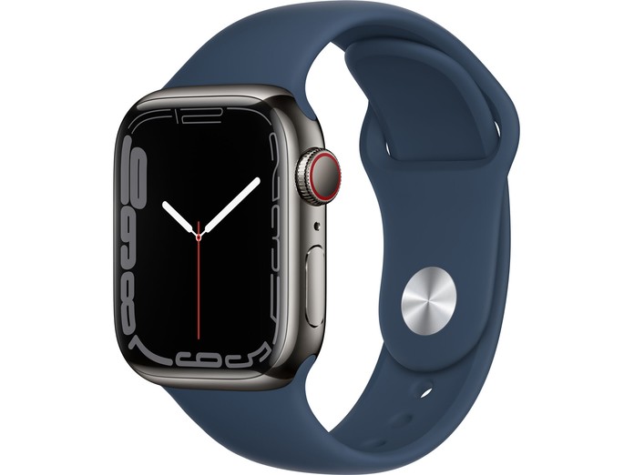 Apple Watch S7 LTE 41mm mặt thép dây cao su Xanh Xám mặt nghiêng